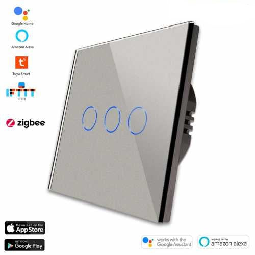 INTRERUPATOR TOUCH TRIPLU ZIGBEE FARA NUL CU PANOU DIN STICLA