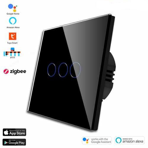 INTRERUPATOR TOUCH TRIPLU ZIGBEE FARA NUL CU PANOU DIN STICLA