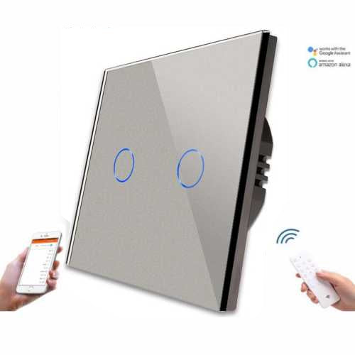 ÎNTRERUPĂTOR TOUCH DUBLU WIFI+RF CU NUL CU PANOU DIN STICLA