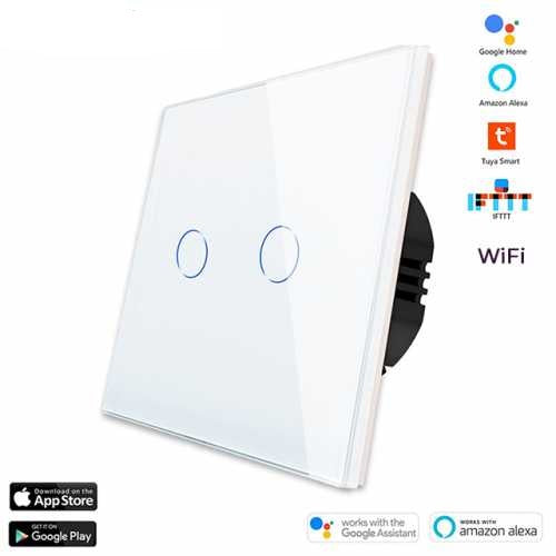 ÎNTRERUPĂTOR TOUCH DUBLU WIFI CU NUL TUYA CU PANOU DIN STICLA