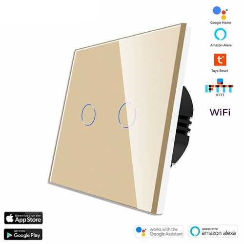ÎNTRERUPĂTOR TOUCH DUBLU WIFI FARA NUL TUYA CU PANOU DIN STICLA