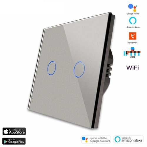 ÎNTRERUPĂTOR TOUCH DUBLU WIFI CU NUL TUYA CU PANOU DIN STICLA