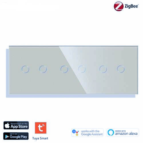 INTRERUPATOR TOUCH DUBLU + DUBLU + DUBLU ZIGBEE FARA NUL CU PANOU DIN STICLA