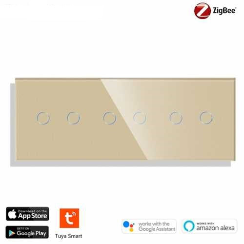 INTRERUPATOR TOUCH DUBLU + DUBLU + DUBLU ZIGBEE FARA NUL CU PANOU DIN STICLA