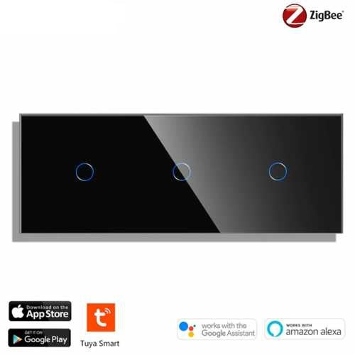 INTRERUPATOR TOUCH SIMPLU + SIMPLU + SIMPLU ZIGBEE CU NUL CU PANOU DIN STICLA