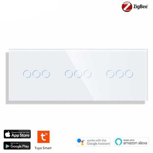 INTRERUPATOR TOUCH TRIPLU + TRIPLU + TRIPLU ZIGBEE FARA NUL CU PANOU DIN STICLA