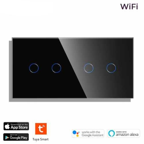 INTRERUPATOR TOUCH DUBLU + DUBLU WIFI  CU PANOU DIN STICLA