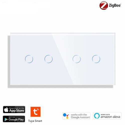 INTRERUPATOR TOUCH DUBLU + DUBLU ZIGBEE CU NUL CU PANOU DIN STICLA