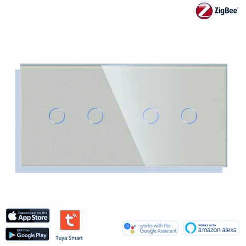 INTRERUPATOR TOUCH DUBLU + DUBLU ZIGBEE FARA NUL CU PANOU DIN STICLA