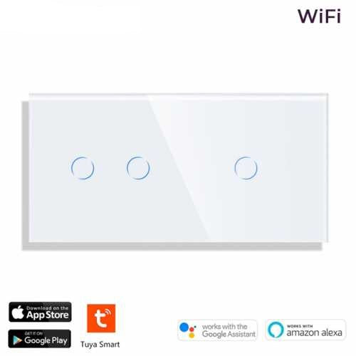 INTRERUPATOR TOUCH DUBLU + SIMPLU WIFI CU PANOU DIN STICLA