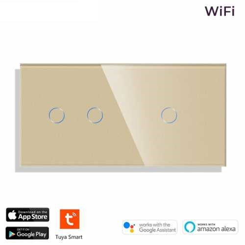 INTRERUPATOR TOUCH DUBLU + SIMPLU WIFI CU PANOU DIN STICLA