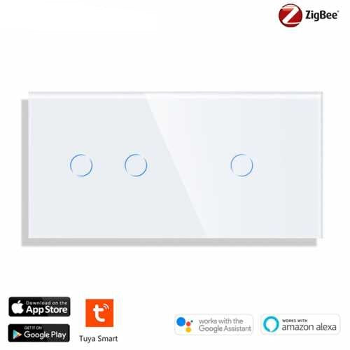 INTRERUPATOR TOUCH DUBLU + SIMPLU ZIGBEE FARA NUL CU PANOU DIN STICLA