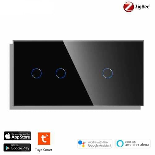 INTRERUPATOR TOUCH DUBLU + SIMPLU ZIGBEE FARA NUL CU PANOU DIN STICLA