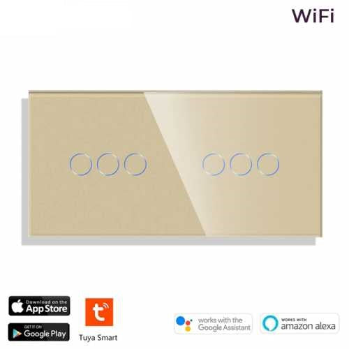 INTRERUPATOR TOUCH TRIPLU + TRIPLU WIFI CU PANOU DIN STICLA