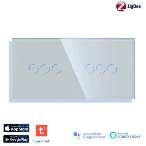 INTRERUPATOR TOUCH TRIPLU + TRIPLU ZIGBEE FARA NUL CU PANOU DIN STICLA