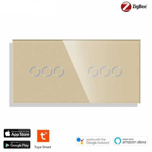 INTRERUPATOR TOUCH TRIPLU + TRIPLU ZIGBEE FARA NUL CU PANOU DIN STICLA