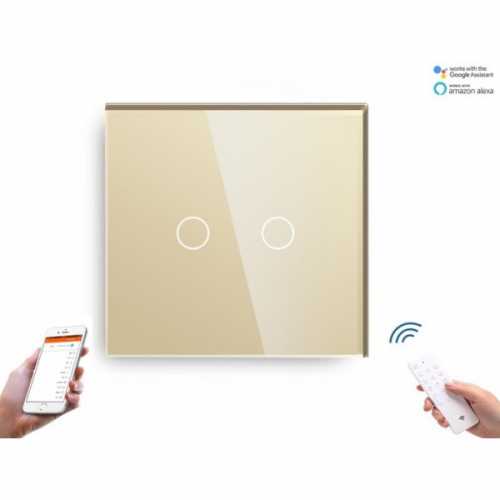 ÎNTRERUPĂTOR TOUCH DUBLU WIFI+RF CU NUL CU PANOU DIN STICLA