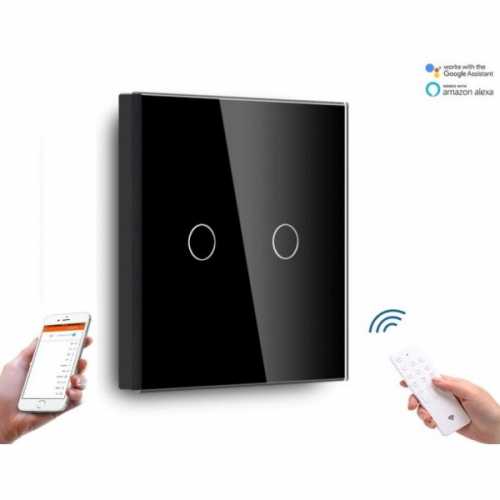 ÎNTRERUPĂTOR TOUCH DUBLU WIFI+RF CU NUL CU PANOU DIN STICLA