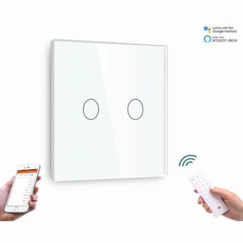 ÎNTRERUPĂTOR TOUCH DUBLU WIFI+RF CU NUL CU PANOU DIN STICLA