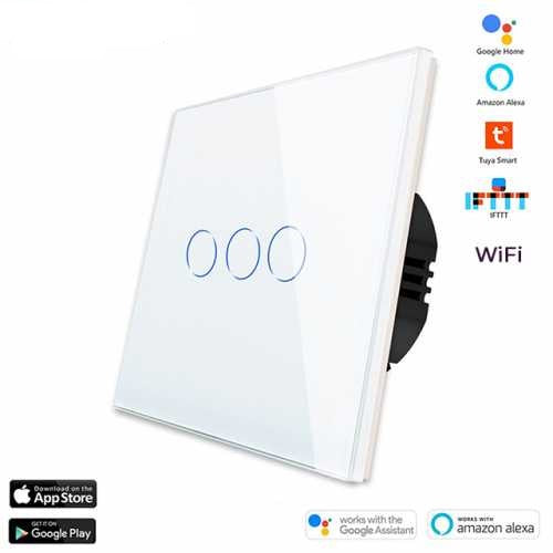 ÎNTRERUPĂTOR TOUCH TRIPLU WIFI CU NUL TUYA CU PANOU DIN STICLA