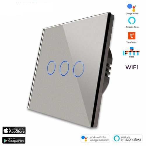 ÎNTRERUPĂTOR TOUCH TRIPLU WIFI CU NUL TUYA CU PANOU DIN STICLA