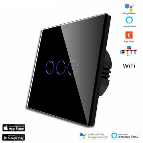 INTRERUPATOR TOUCH TRIPLU WIFI+RF CU NUL CU PANOU DIN STICLA