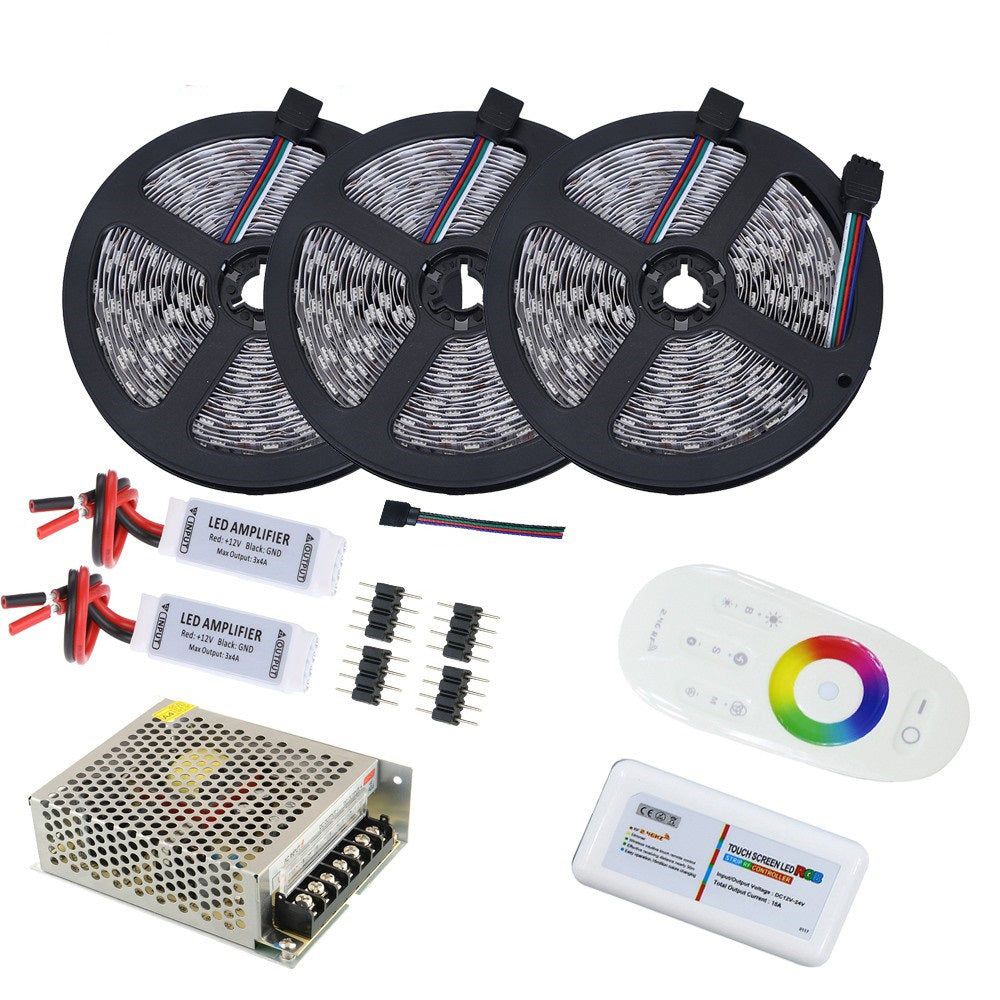 Kit Banda led RGB 5050,60led/m IP65 Transformator 15A, Telecomanda cu Touchscreen 15Metri - hsmartro