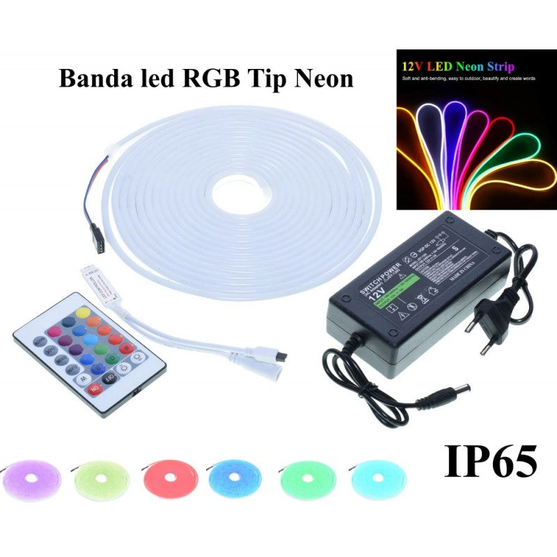 KIT BANDA LED Neon  RGB 12V , LUMINA NEON 5M - hsmartro