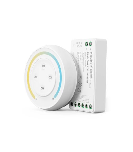 Kit MiBoxer Dimmer și telecomandă albă perete RF, 12A, 12-24V