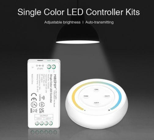 Kit MiBoxer Dimmer și telecomandă albă perete RF, 12A, 12-24V