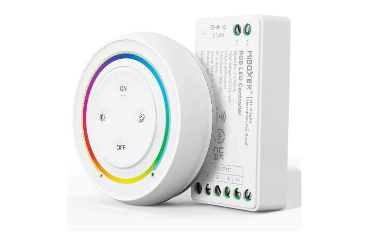 Kit RGB MiBoxer Dimmer și telecomandă albă perete RF, 12A, 12-24V