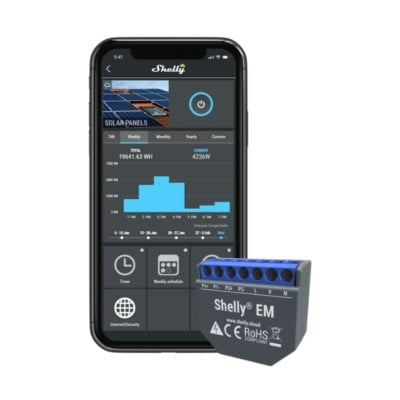 Shelly EM Contor de energie monofazat cu 2 canale cu controlul contactorului