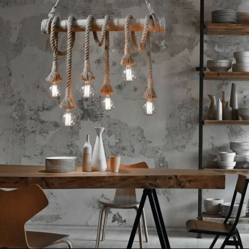 Pendul Rustic bambus 6 socluri E27