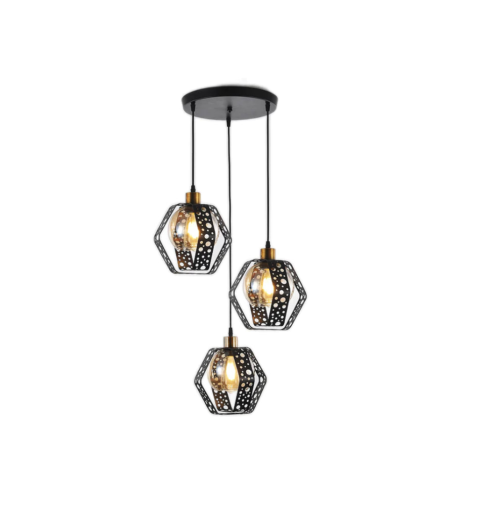 Pendul vintage, Model 4187-3, Cu Abajur, 3 X E27, Inaltime Reglabila, Negru