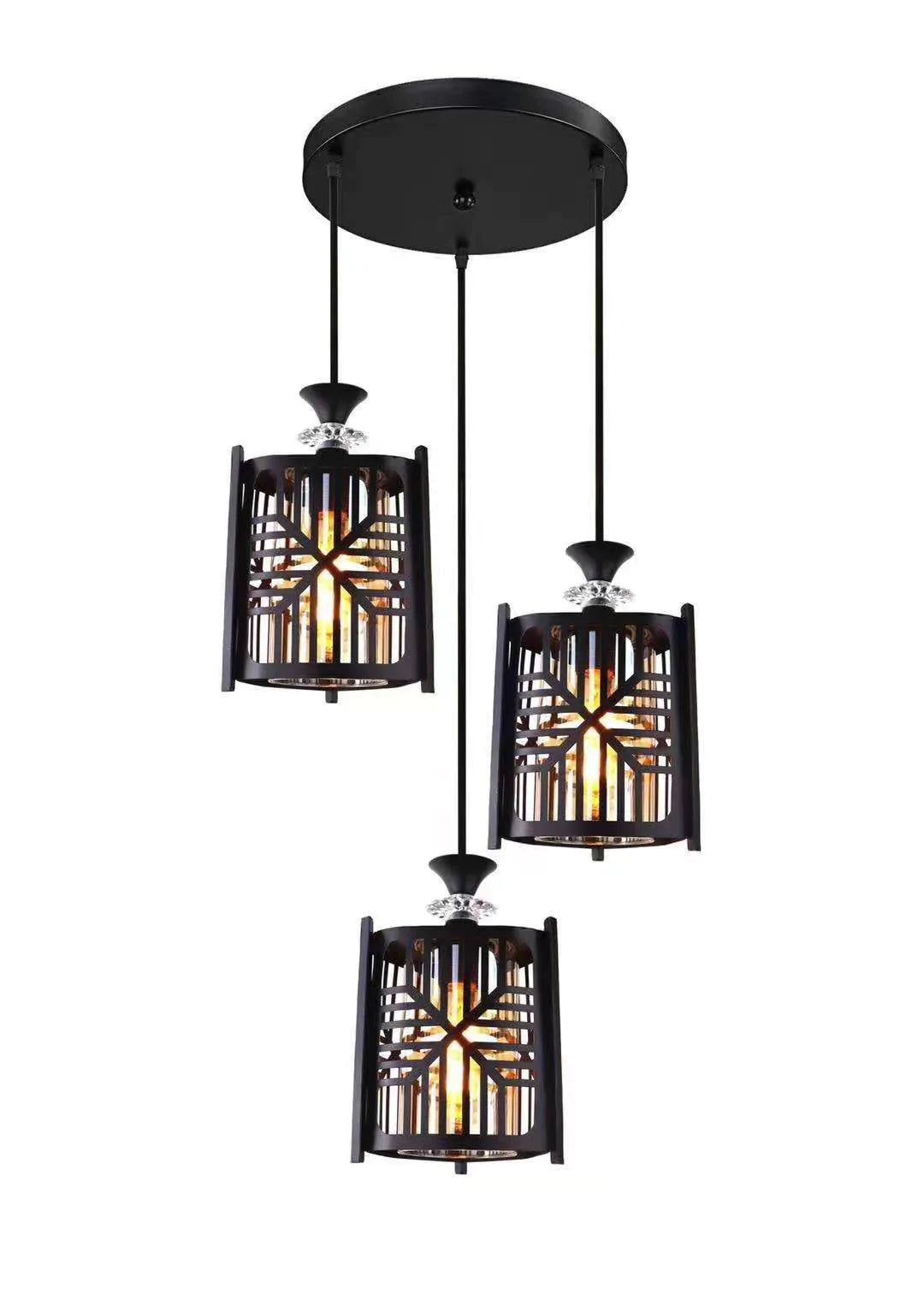 Pendul Vintage, Model 4220-3, Cu Abajur, 3 X E27, Inaltime Reglabila, Negru