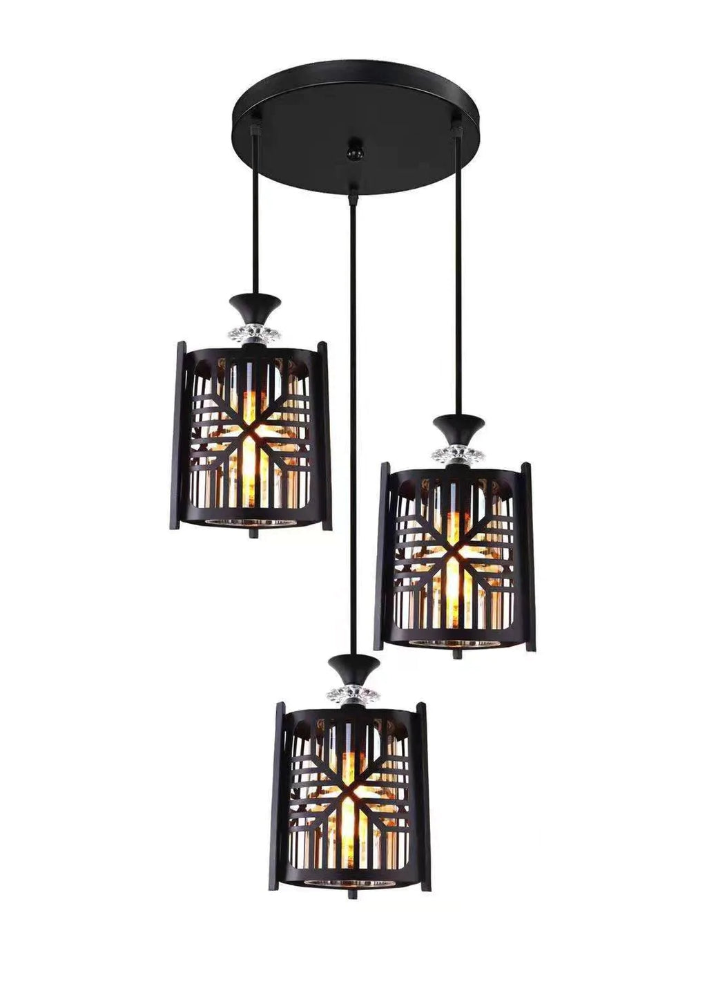 Pendul Vintage, Model 4220-3, Cu Abajur, 3 X E27, Inaltime Reglabila, Negru