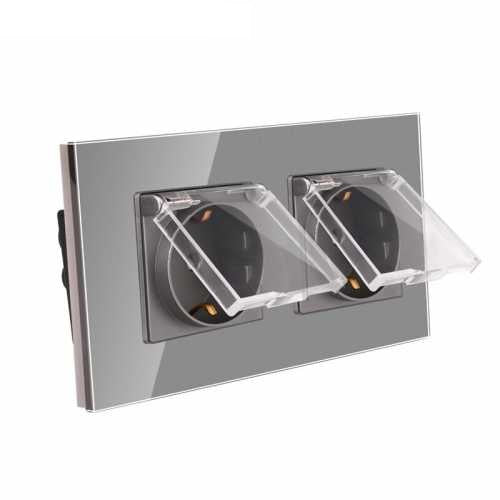 PRIZA DUBLĂ SCHUKO CU CAPAC M1 2 DOZE, CU RAMA DIN STICLA