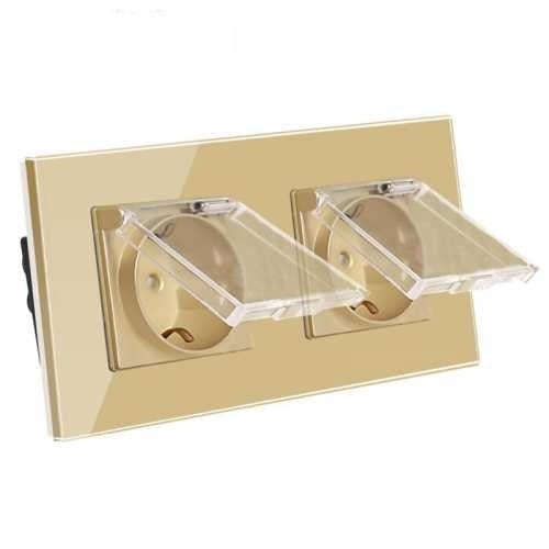 PRIZA DUBLĂ SCHUKO CU CAPAC M1 2 DOZE, CU RAMA DIN STICLA