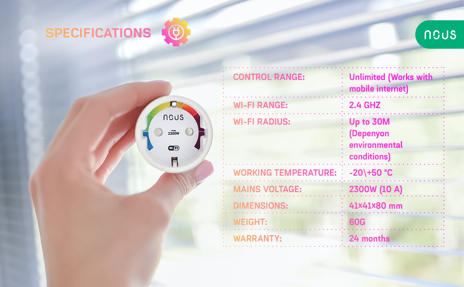 Priza inteligenta WiFi NOUS A8, 10A, control vocal, compatibil Google Assistant, Amazon Alexa