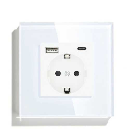 PRIZA SCHUKO + 2 USB CU RAMA DIN STICLA