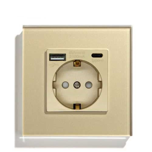 PRIZA SCHUKO + 2 USB CU RAMA DIN STICLA