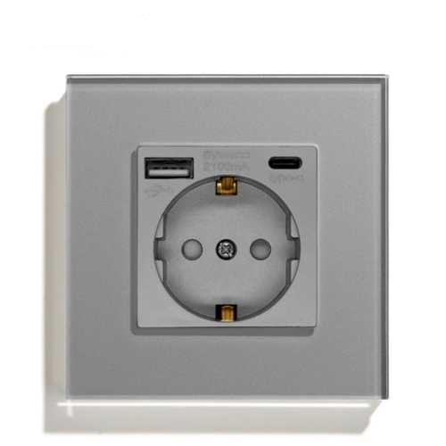 PRIZA SCHUKO + 2 USB CU RAMA DIN STICLA