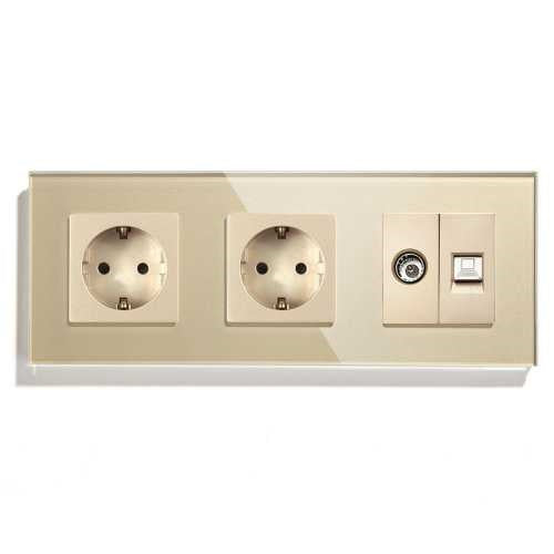 PRIZĂ DUBLĂ SCHUKO+TV/RJ45 M1 CU RAMA DIN STICLA