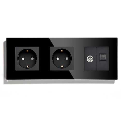 PRIZĂ DUBLĂ SCHUKO+TV/RJ45 M1 CU RAMA DIN STICLA