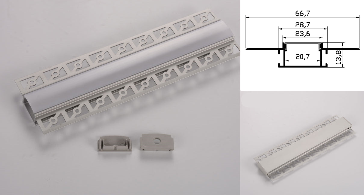 Profil led aluminiu HSM- 305/1 – ingropat/gips carton/1m
