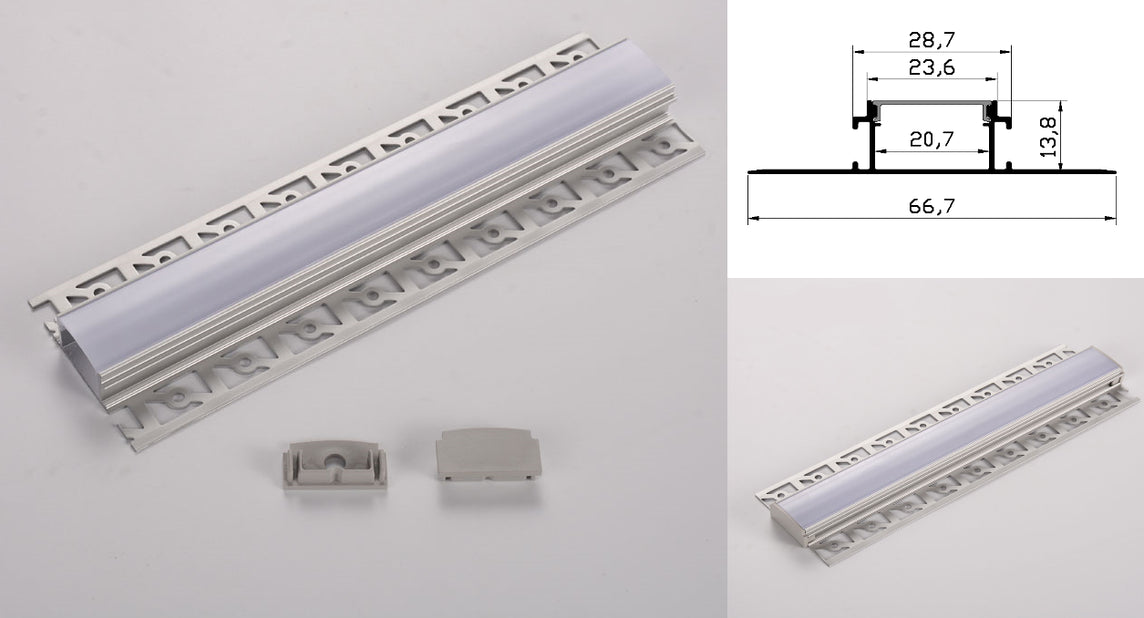 Profil led aluminiu HSM- 306/2 – ingropat/gips carton/2m