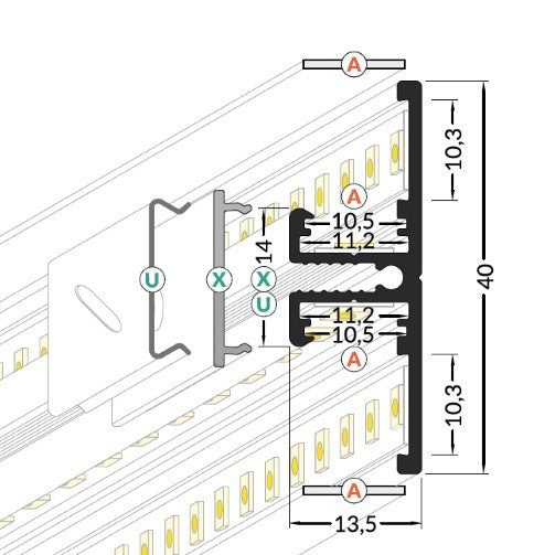 Profil LED aparent  10, aluminiu, lungime 2m