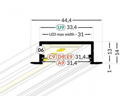 Profil LED încastrat Hsmart 30-06, negru, lungime 2m
