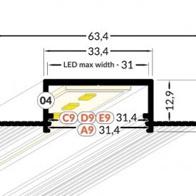 Profil LED încastrat  aluminiu neanodizat, lungime 2m