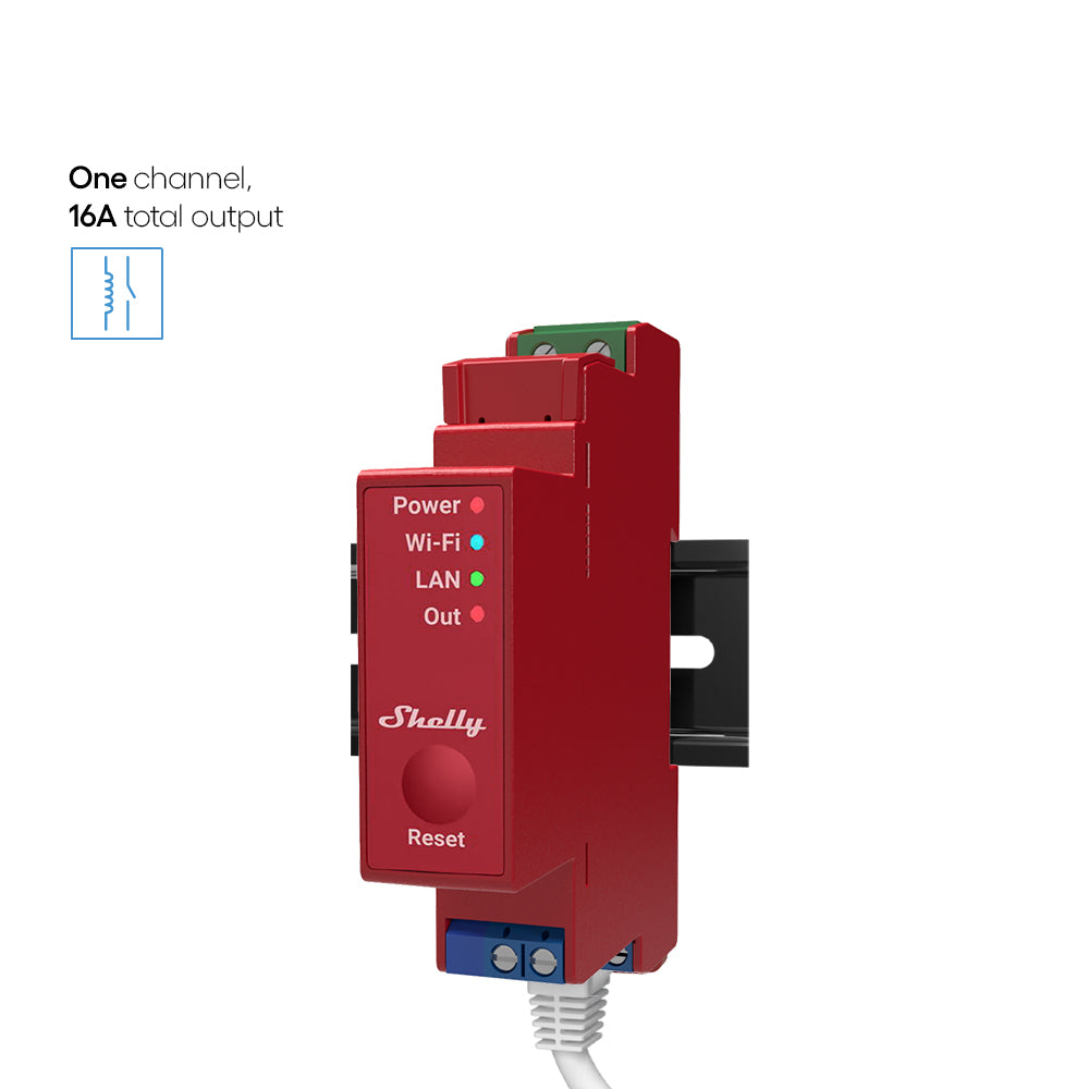 Releu inteligent Shelly Pro 1PM - 1 canal cu contor de energie, WiFi, LAN, sina DIN, control aplicatie, compatibil Amazon Alexa, Google Assistant si Home Assistant